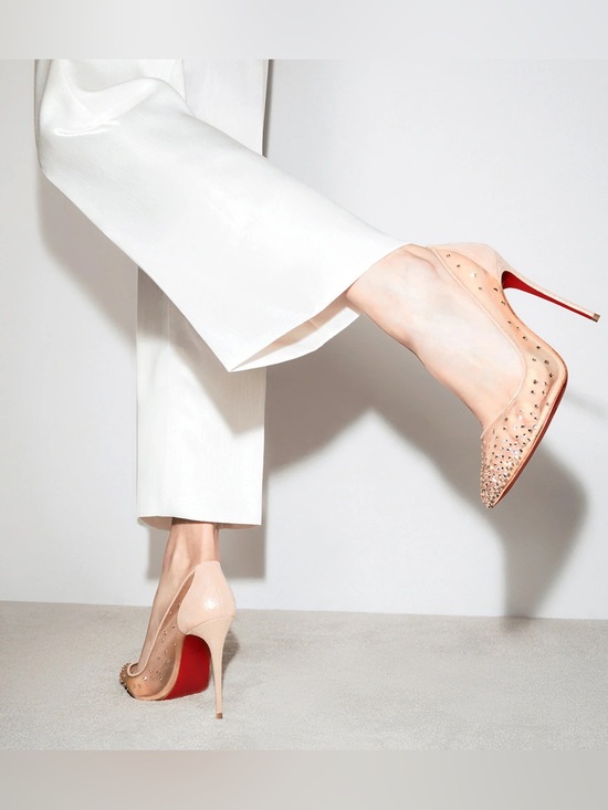 Christian Louboutin Shoes - 💎Christian Louboutin Nude Follies Strass Suede Rhinestones Heels 100 Size 39